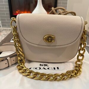 Coach Leather Shoulder Bag with Chunky Gold Chain Strap